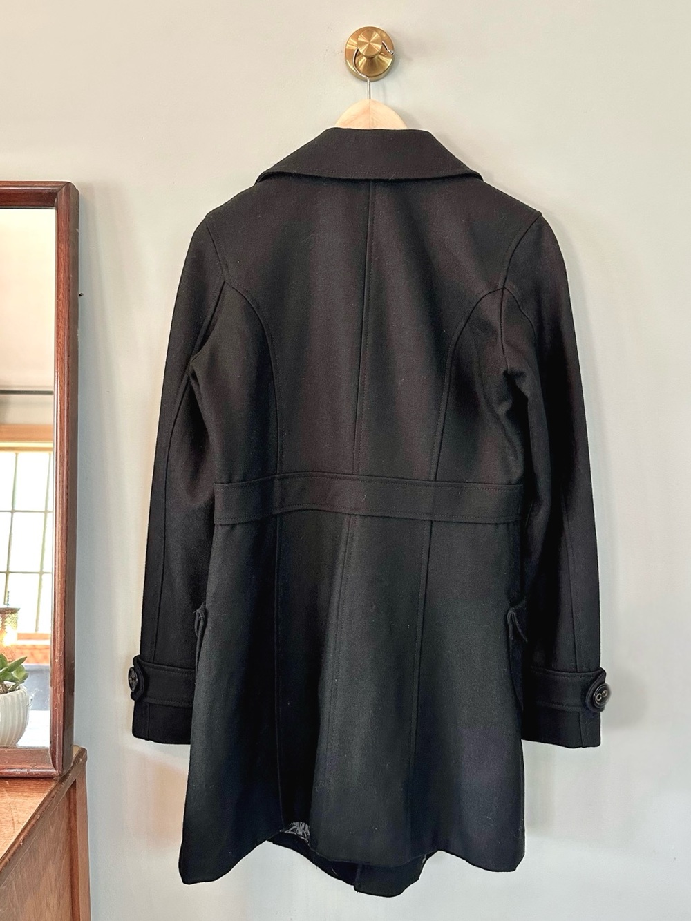 Tulle Black Wool Blend Peacoat Jacket Women’s Medium Fitted Retro Mod Coat - Picture 3 of 13